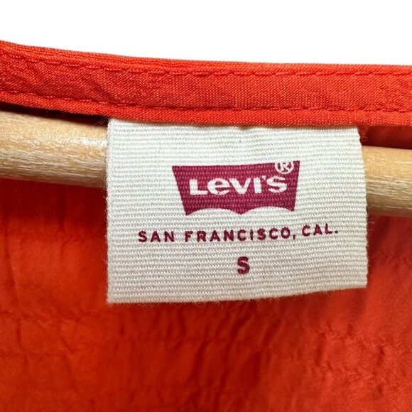 Levi's Blouse‎ Cropped Tie Front Long Balloon Sleeve Orange Smocked Womens Small - Picture 5 of 7
